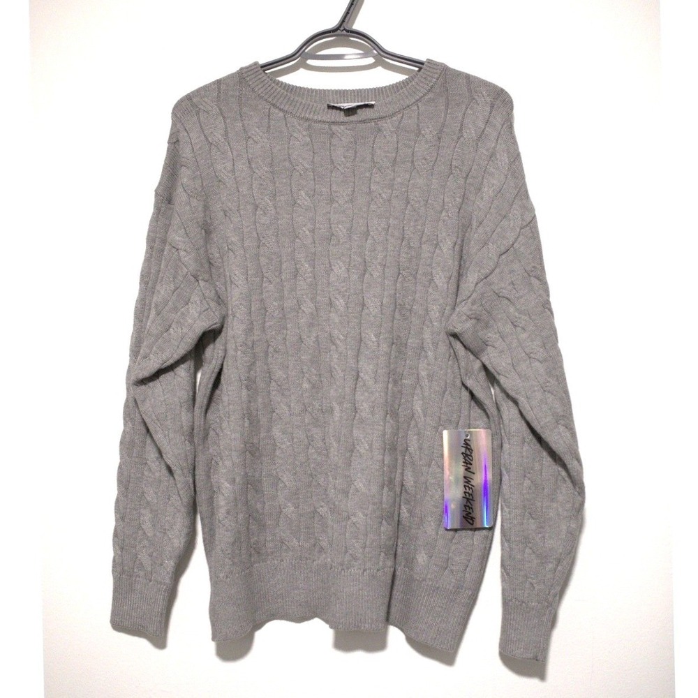 Urban Weekend Women Medium Gray Cable Knit Crew Neck Long Sleeve Sweater NWT